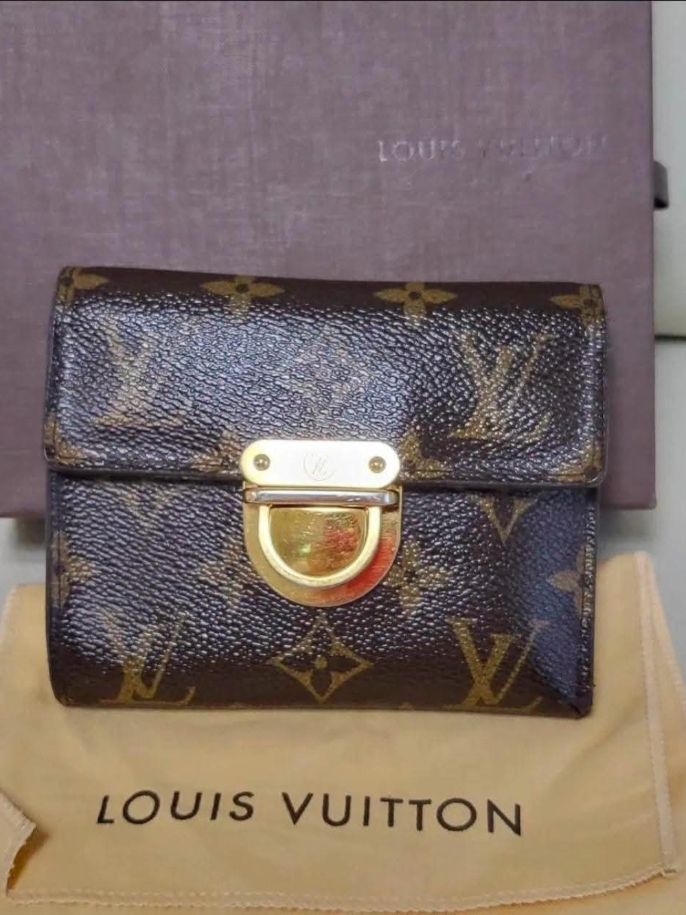 Louis Vuitton Brown Monogram Wallet with Gold Hardware